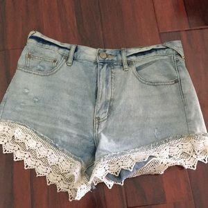 Free People Lace Cutoff Denim Shorts Size 27
